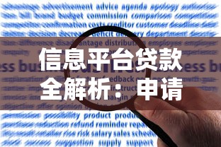 信息平台贷款全解析：申请流程、注意事项与风险防范指南