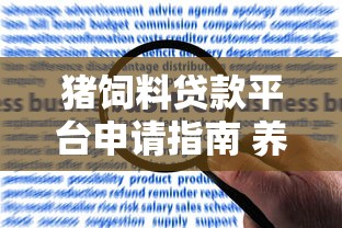 猪饲料贷款平台申请指南 养殖户资金解决方案